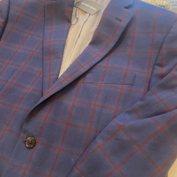 NWT rich Michael Kors window pane navy blue and cramberryn sports blazer… - Picture 4 of 9